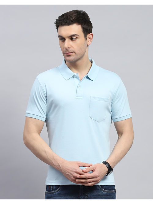 Buy Monte Carlo Mens Blue Solid Half Sleeve Casual Polo T-Shirt Online