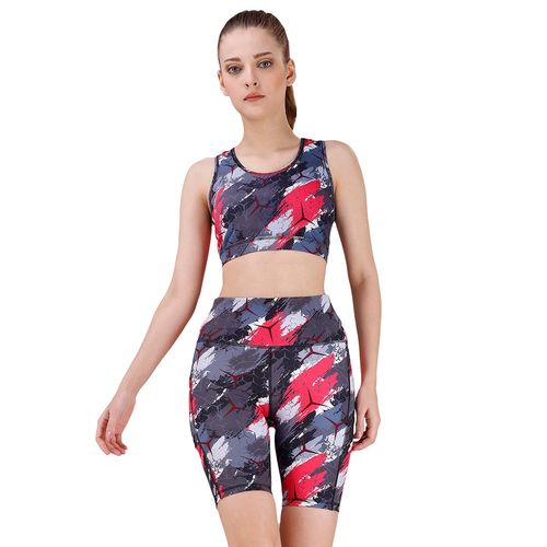 Buy Soie Women Medium Impact Quick Dry Racerback Printed Sports Bra & Knee  Shorts (Set of 2) Online