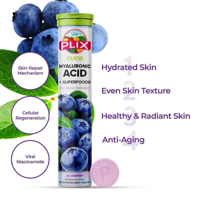 Plix Hyaluronic Acid + Superfoods Effervescent Tablets Fine Lines