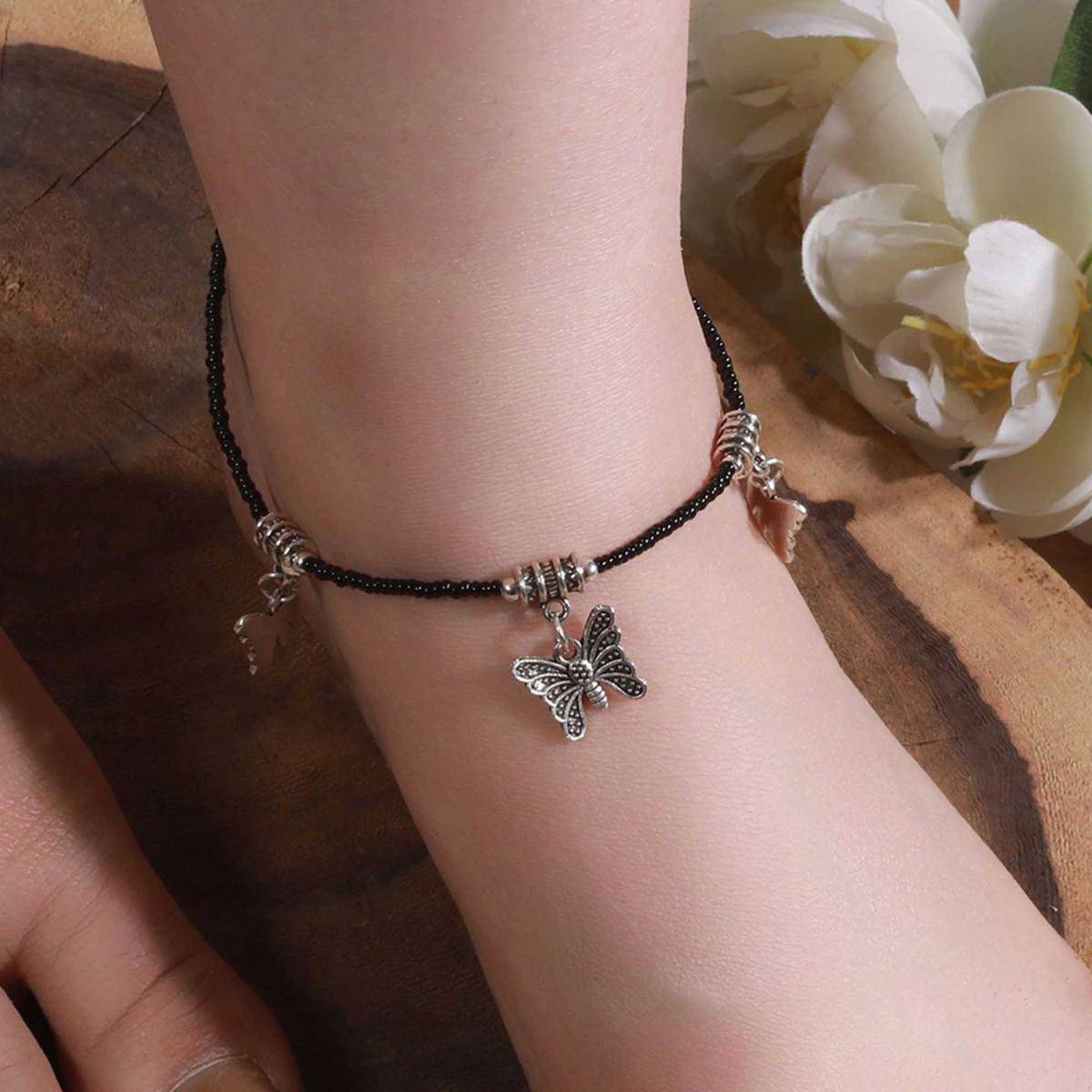 Saraf RS Jewellery Set Of 3 Oxidised Silver Plated Payal Anklet