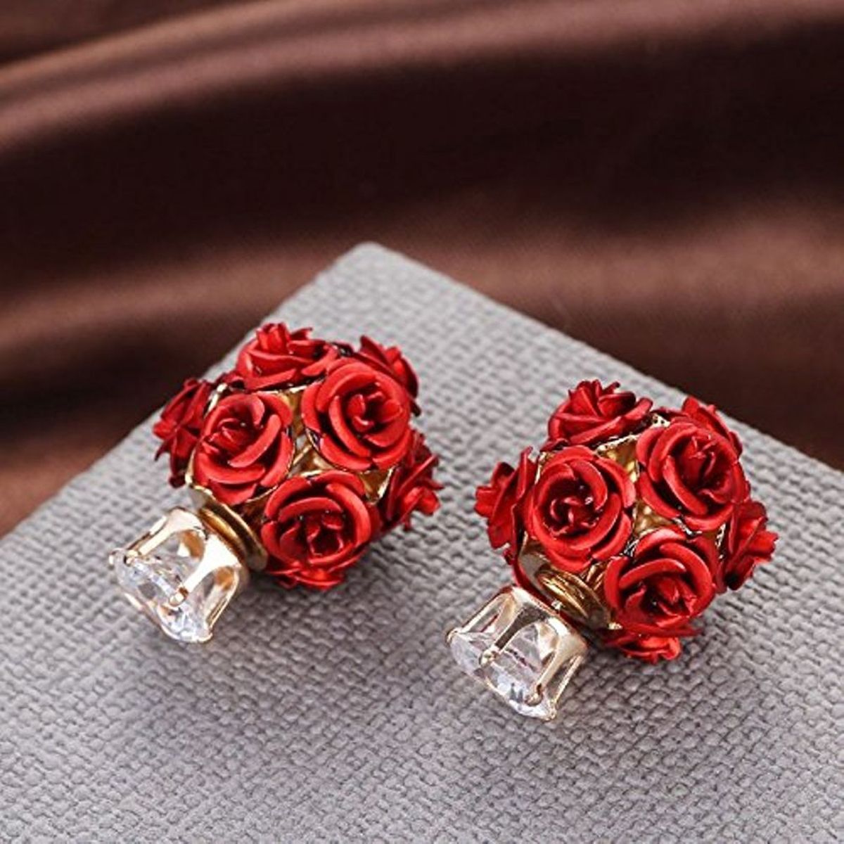 Crunchy Fashion Red Roses Dual side Earrings for Women: Buy ...
