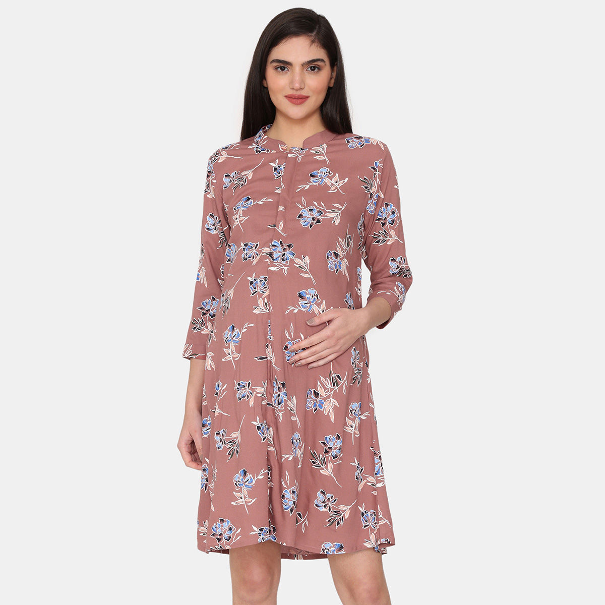 Zivame Coucou Maternity Woven Mid Length Loungewear Dress Dusty Pink