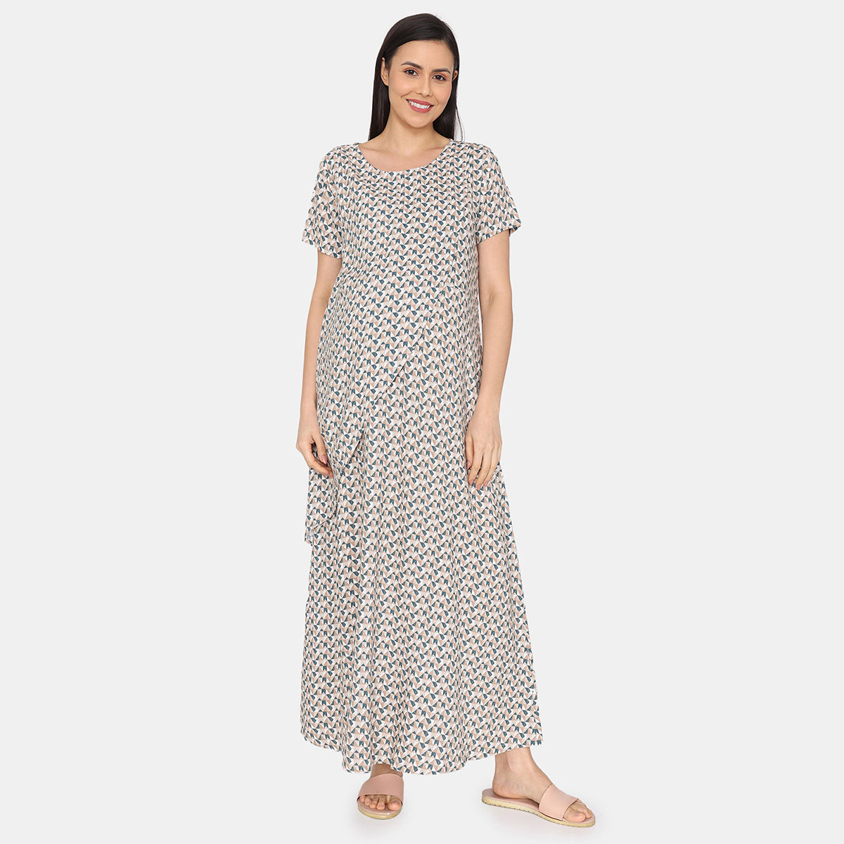 Zivame Coucou Maternity Lounge Dress With Front Zipper And Discreet