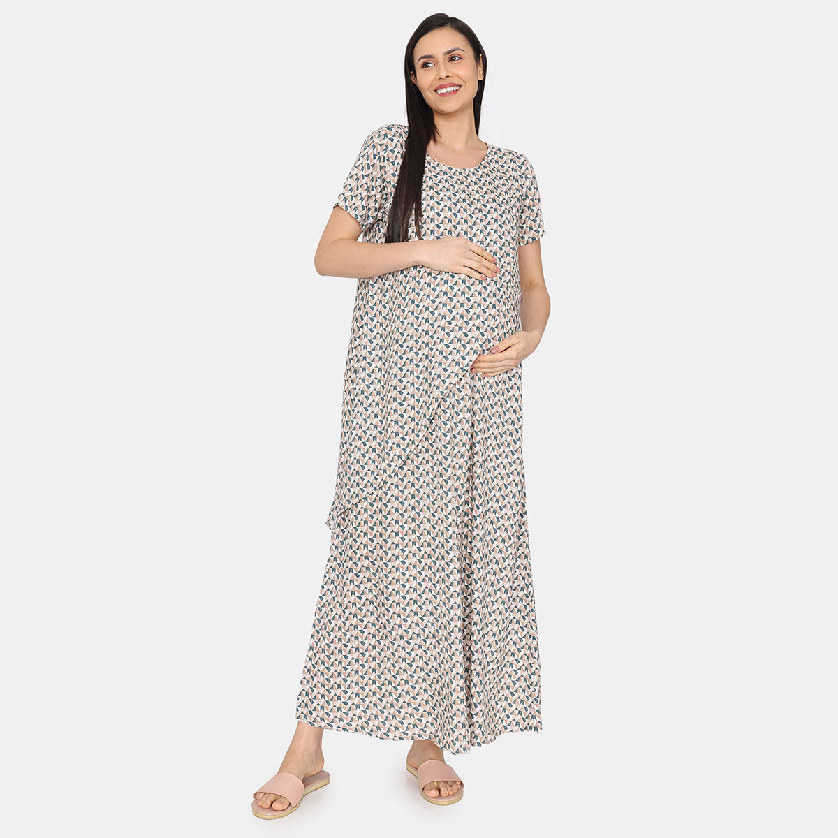 Zivame Coucou Maternity Lounge Dress With Front Zipper And Discreet