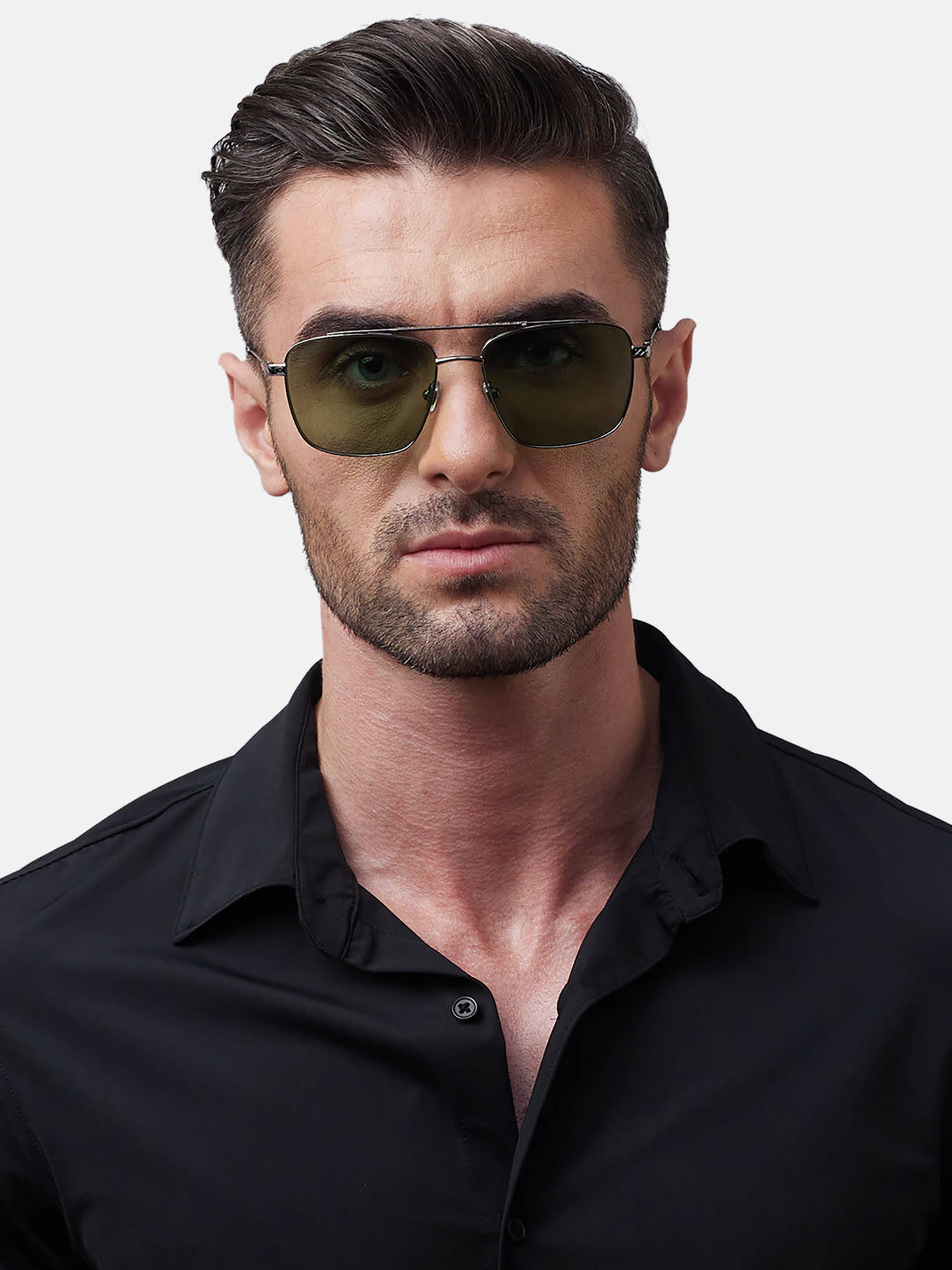 Shisen Fox Kaen Silver Frame Green Lens Sunglasses (57)