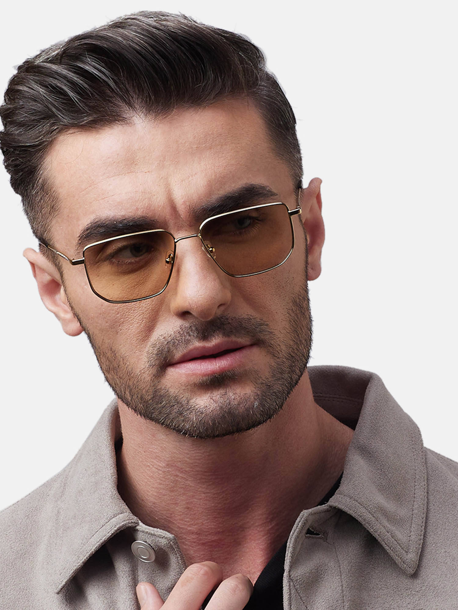Shisen Fox Shikaku Dark Gold - Light Brown Frame Brown Lens Sunglasses (54)