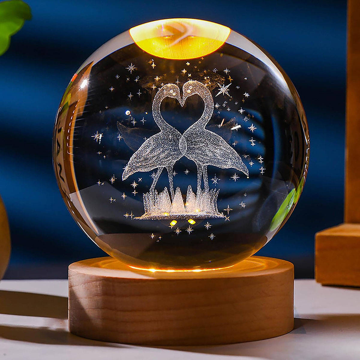 Awestuffs Flamingo 3D Crystal Ball Night Light Glass Lamp