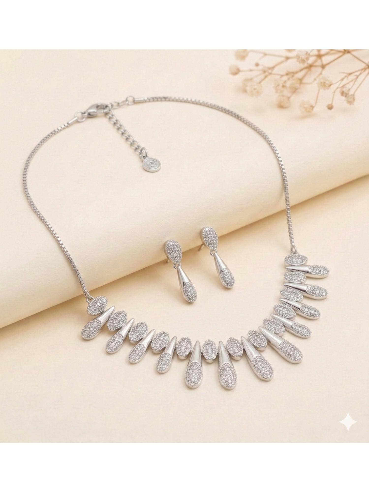 Estele Dazzling Rhodium Plated Capsule Drop CZ Necklace Set for Cocktail & Party Wear