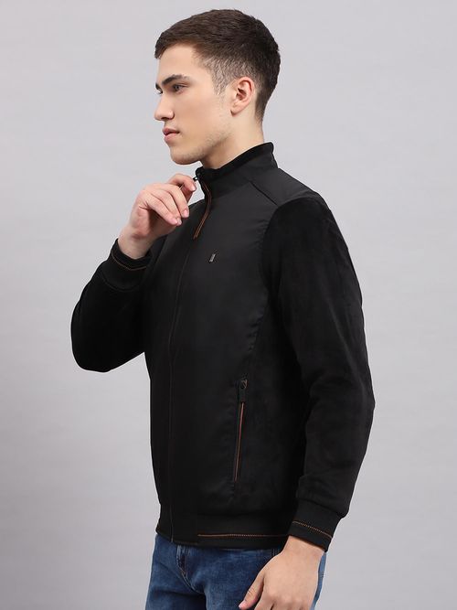 Monte Carlo Men's Solid Black High Neck Full Sleeves Jacket