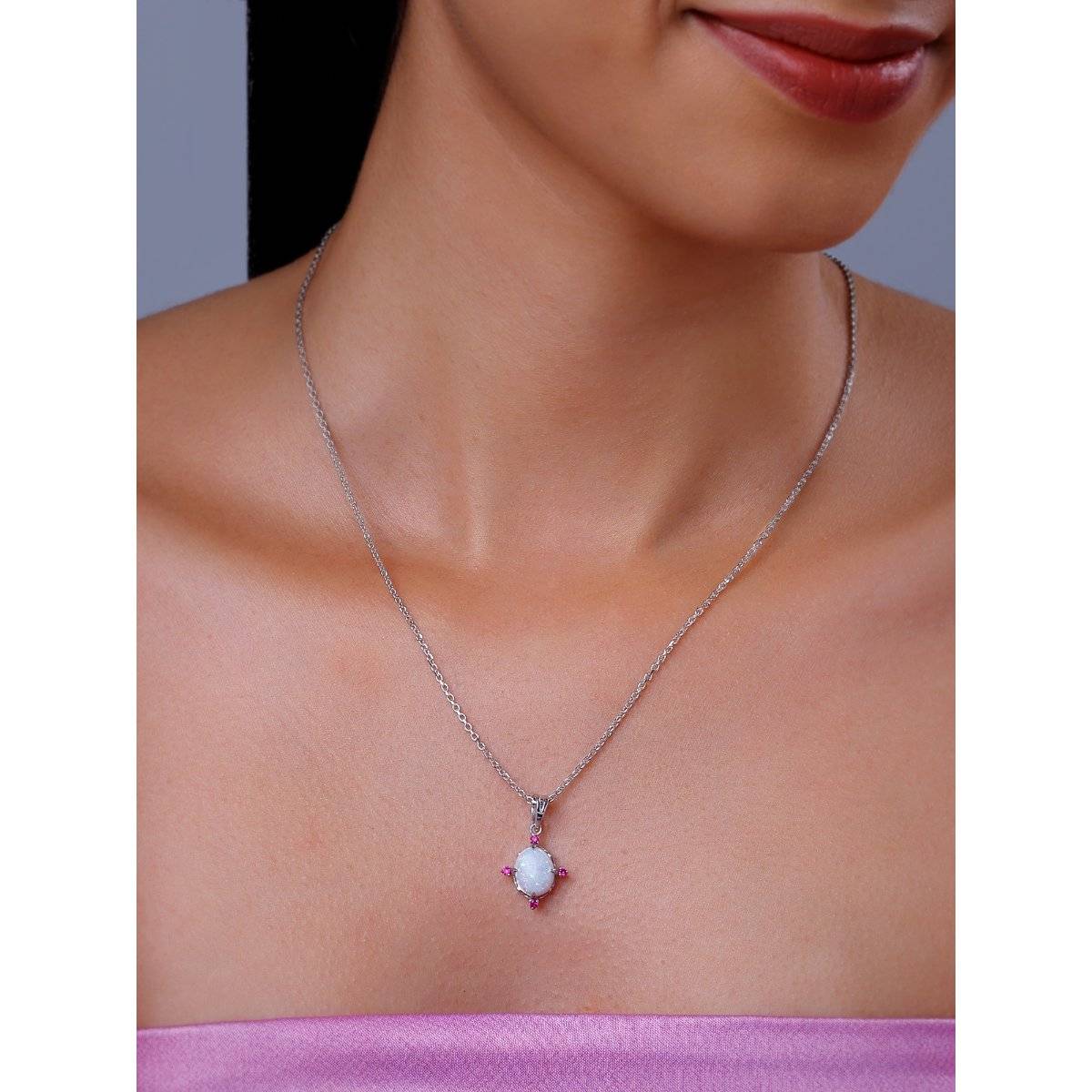 GIVA 925 Multi-Color Opal Dreams Pendant With Link Chain