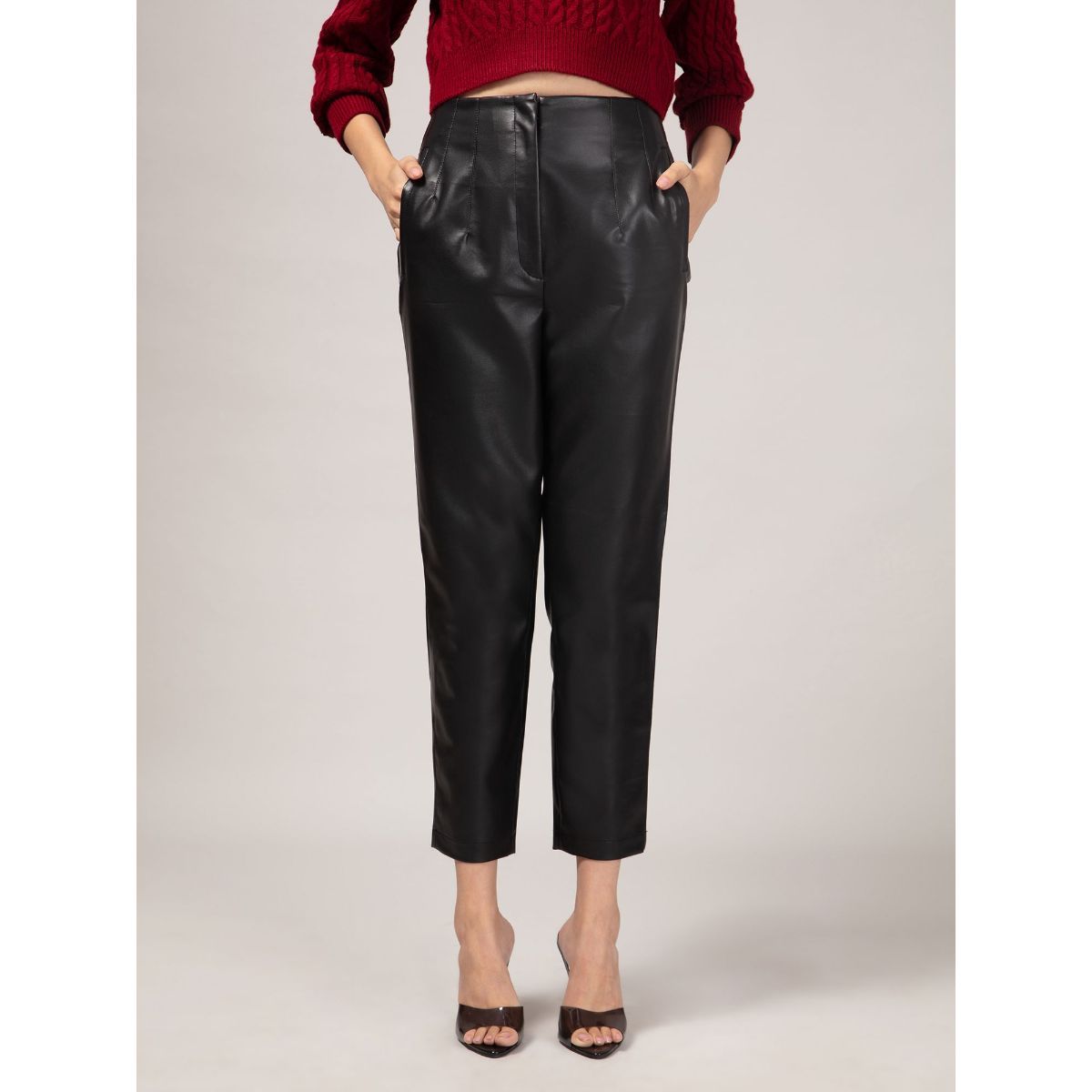 Buy Womens Long Faux Leather High Waisted Trousers Online  Next UK