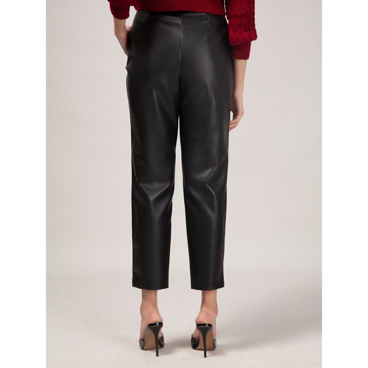 black high waist leather trousers