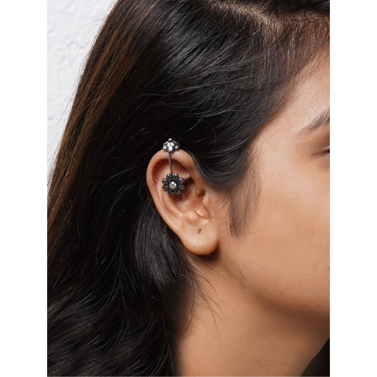 Teejh by Joker and Witch Ladli White Stone Silver Oxidsed Clip On Bugadi for Women
