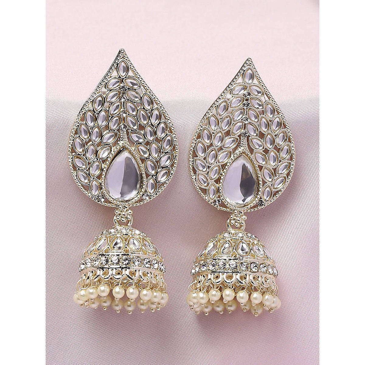 OOMPH Kundan Wedding Look Teardrop Jhumka Earrings For Women