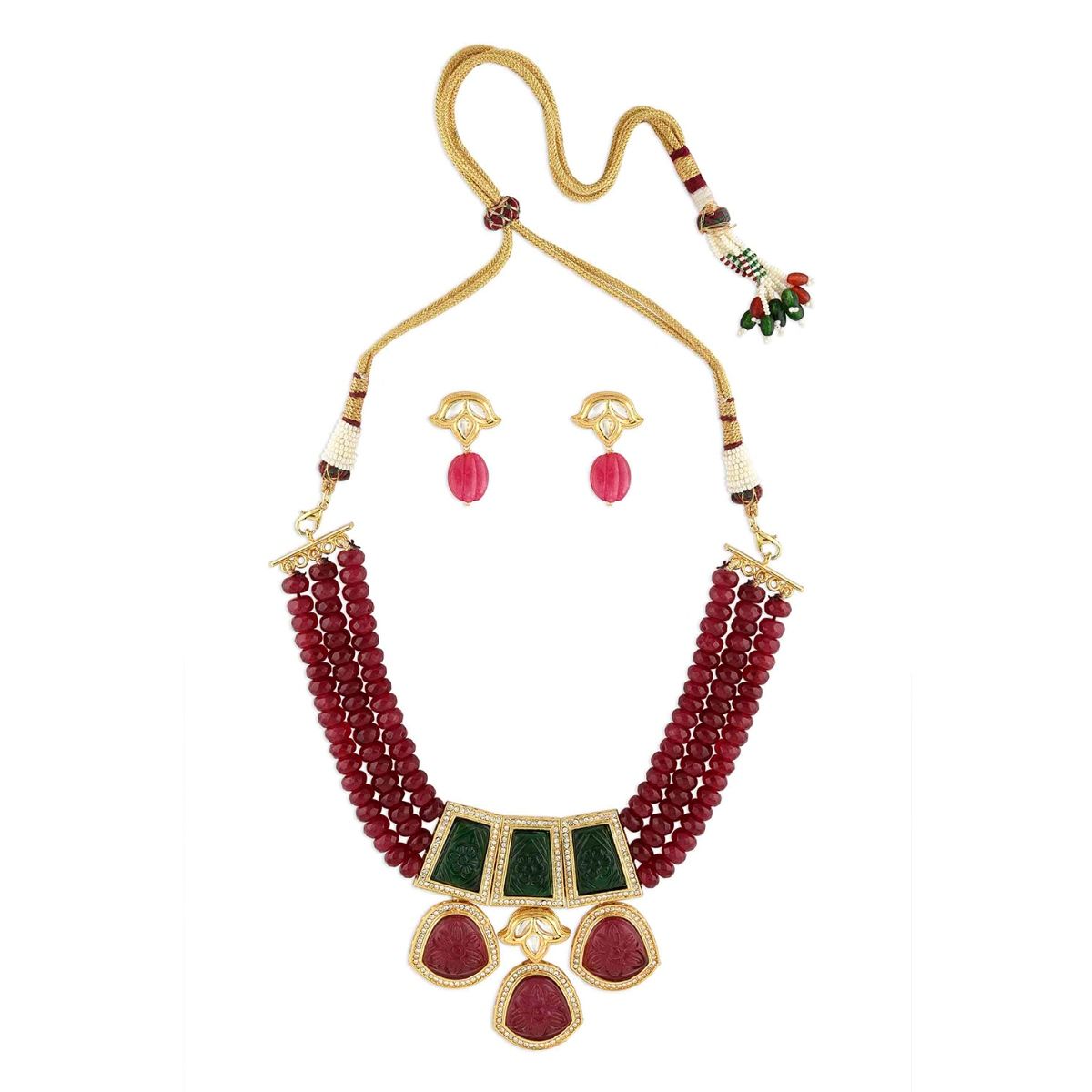 Buy Joules By Radhika Gold Finish Red And Green Kundan Polki Choker