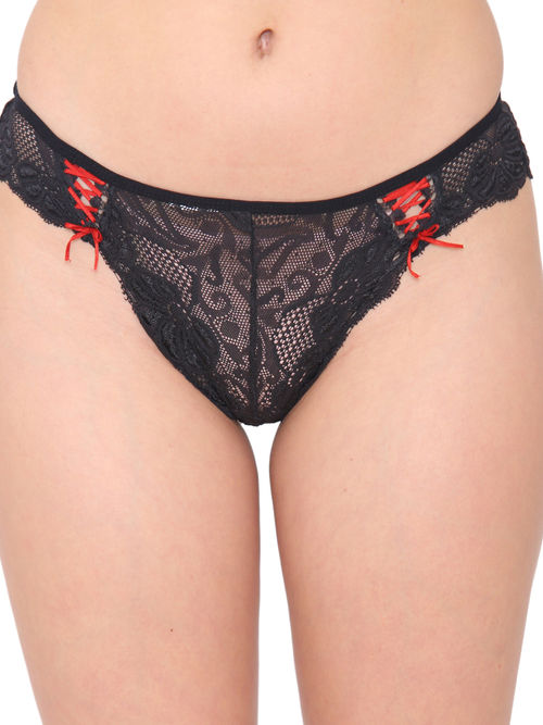 N-Gal Women'S Sheer Lace Adjustable Waist Seamless Underwear Lingerie  Briefs Panty - Black (S)