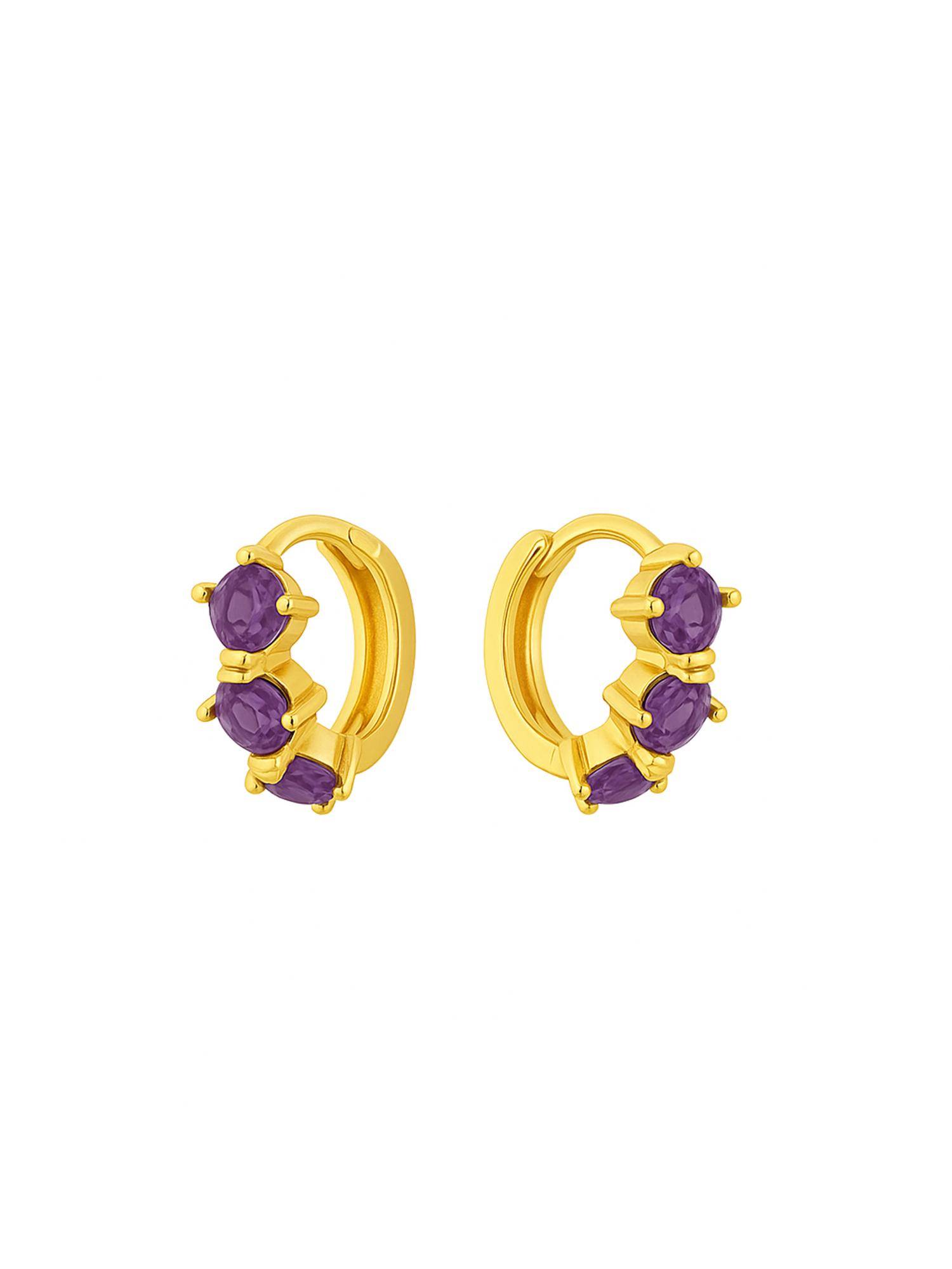 Shopsiiri Birthstone Triple Stone Anti-Tarnish Huggies: June: Pearl Earrings - Purple