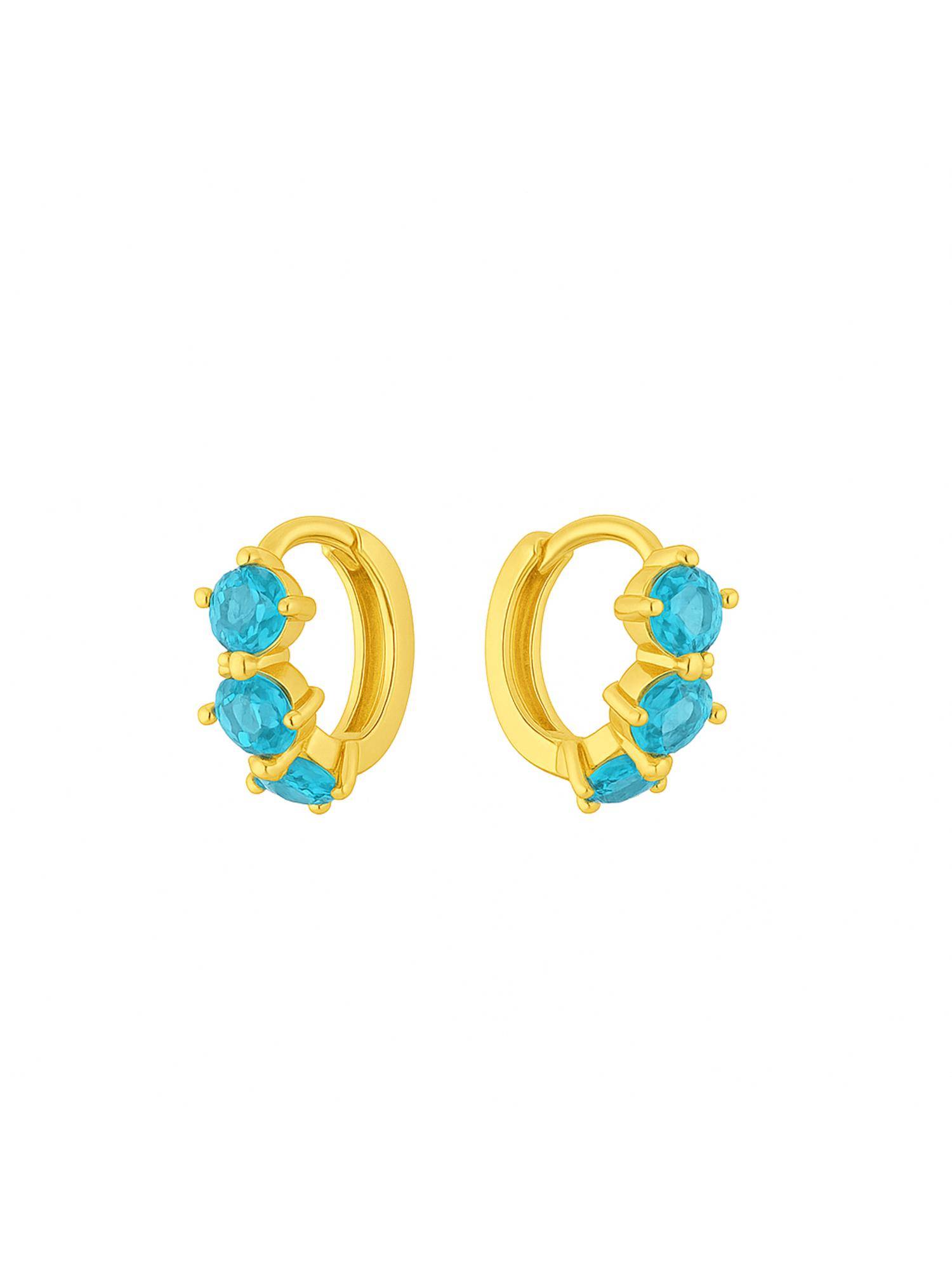 Shopsiiri Birthstone Triple Stone Anti-Tarnish Huggies: December: Zircon Earrings - Blue