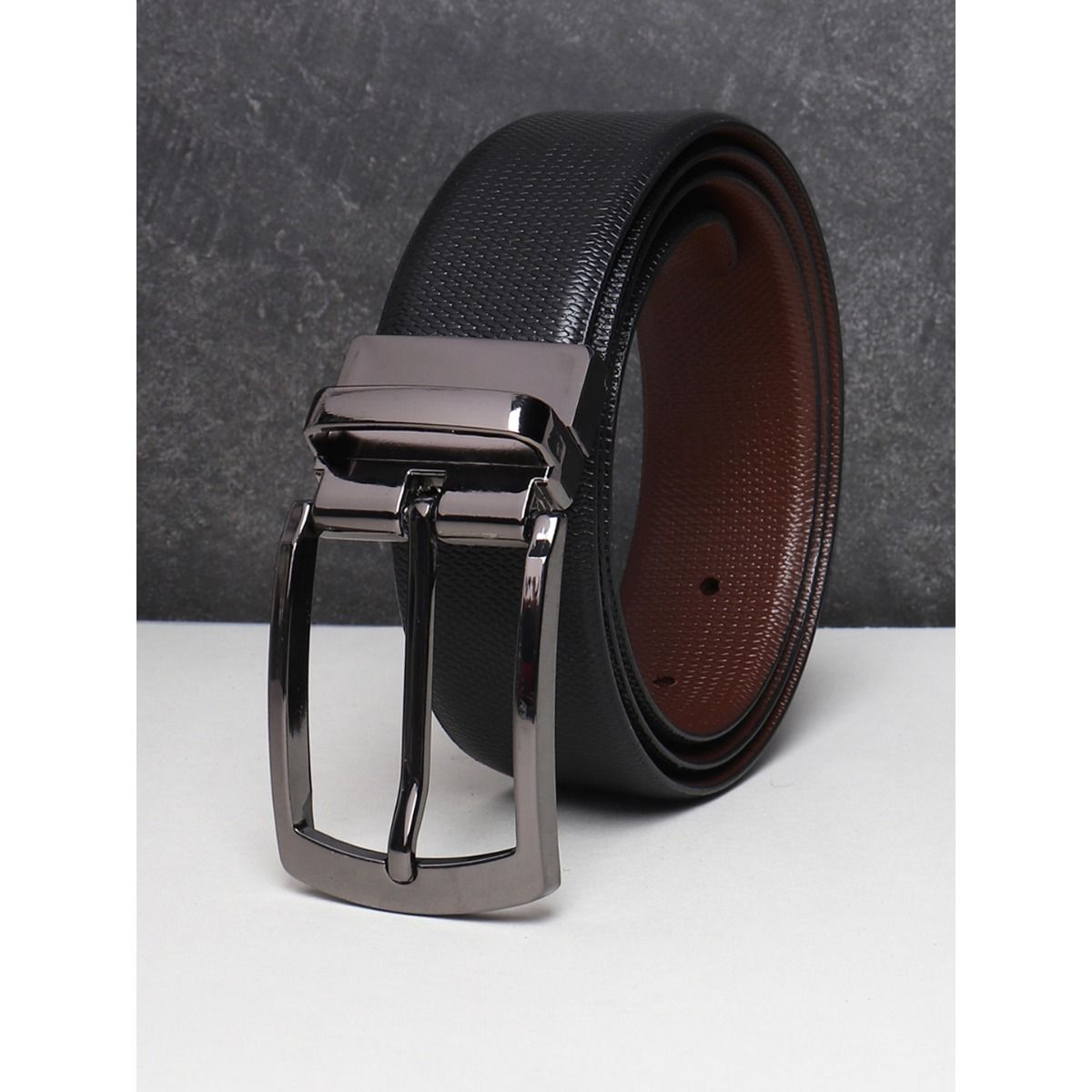 Teakwood Leather Men Textured Black-Gold Belt