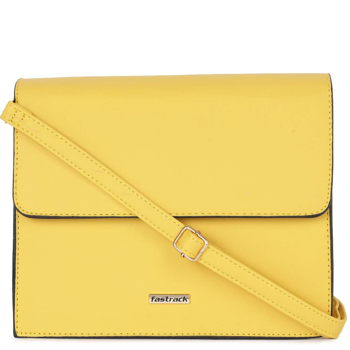 Yellow Solid PU Structured Sling Bag For Women