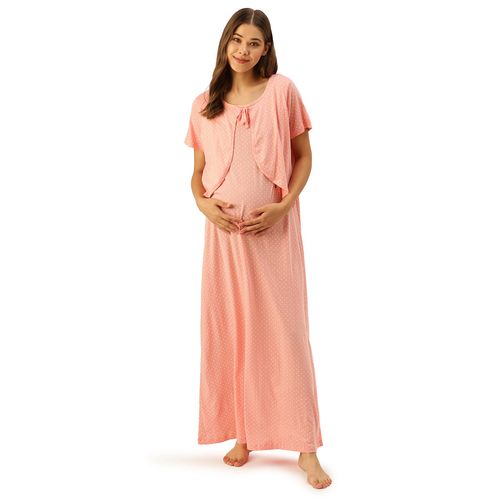 Nejo Feeding-Nursing Maternity Full Length Night Dress Pink (S)