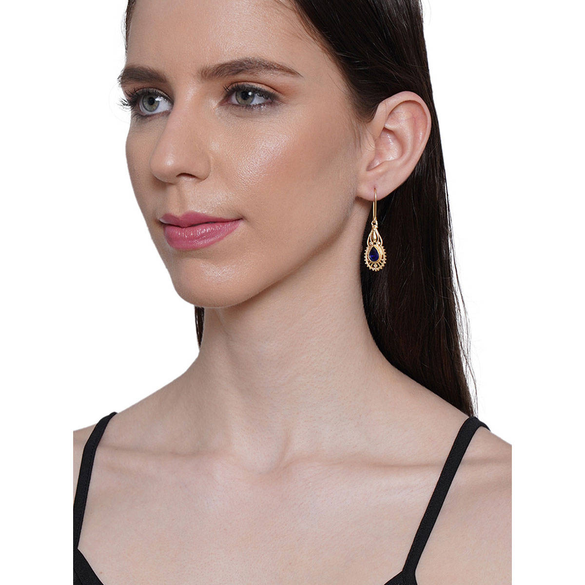 Shoshaa Gold-Plated Handcrafted Blue Stone Drop Earrings