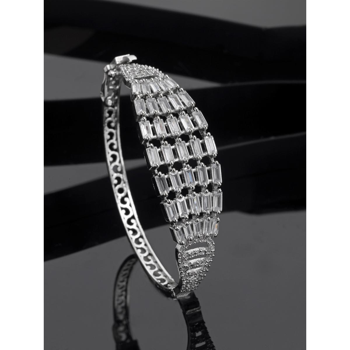 Buy ZENEME Silver Rhodium Plated Toned American Diamond Crystal