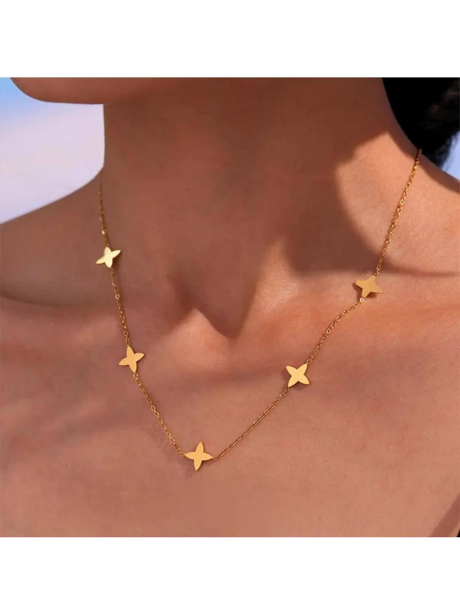 RACHIVA 18K Gold Plated Butterfly Station Necklace