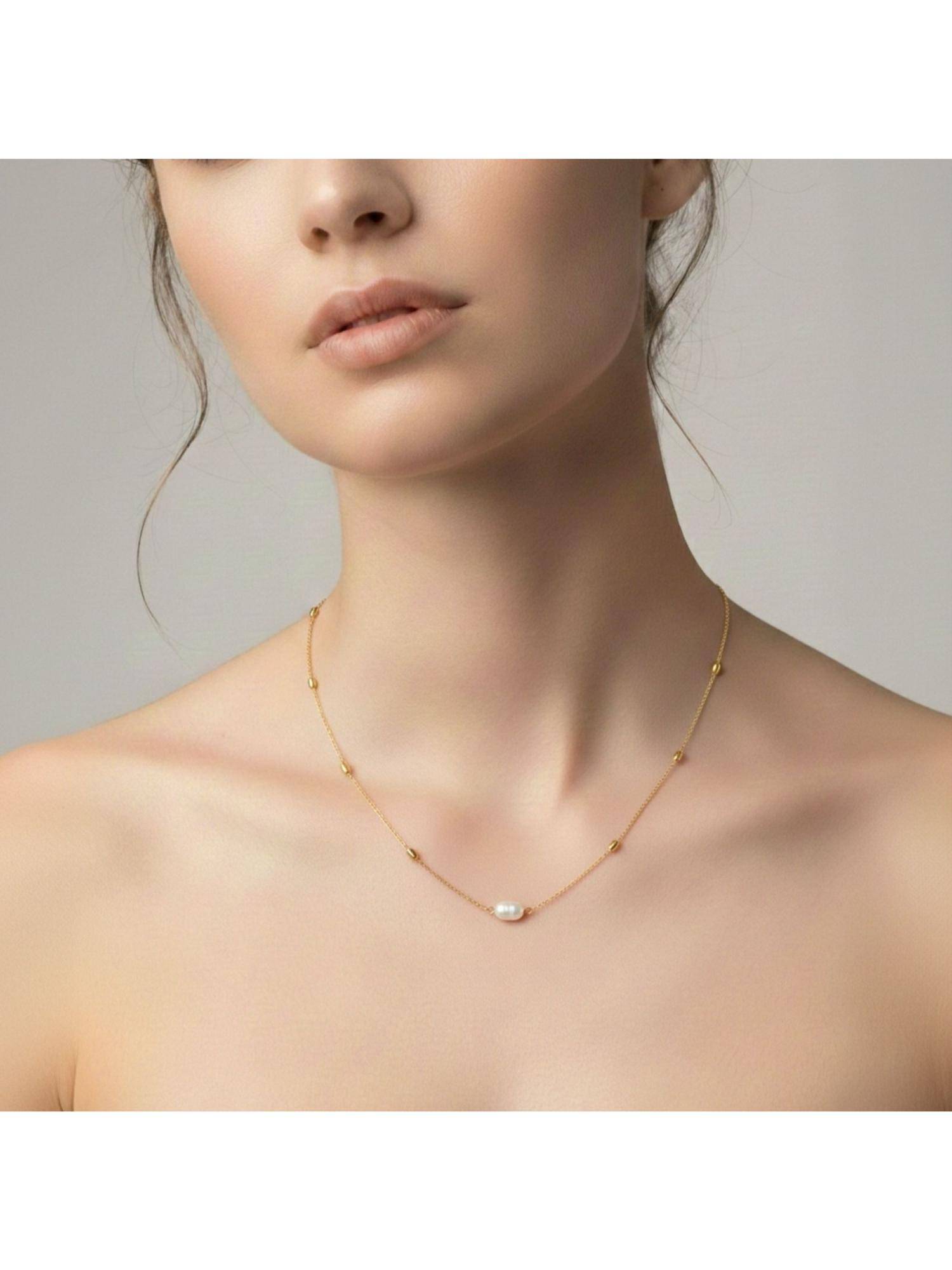 RACHIVA 18K Gold Plated White Pearl Bar Accent Necklace
