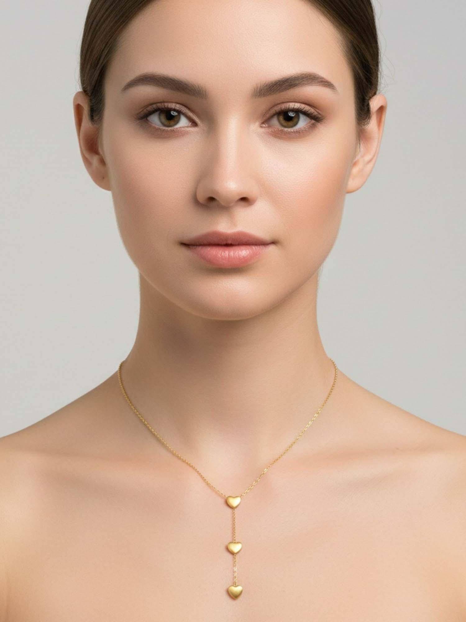 RACHIVA 18K Gold Plated Triple Heart Drop Necklace