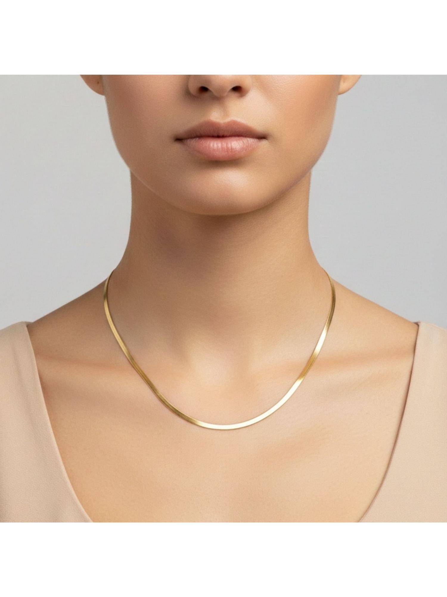 RACHIVA 18K Gold Plated Classic Herringbone Chain Necklace