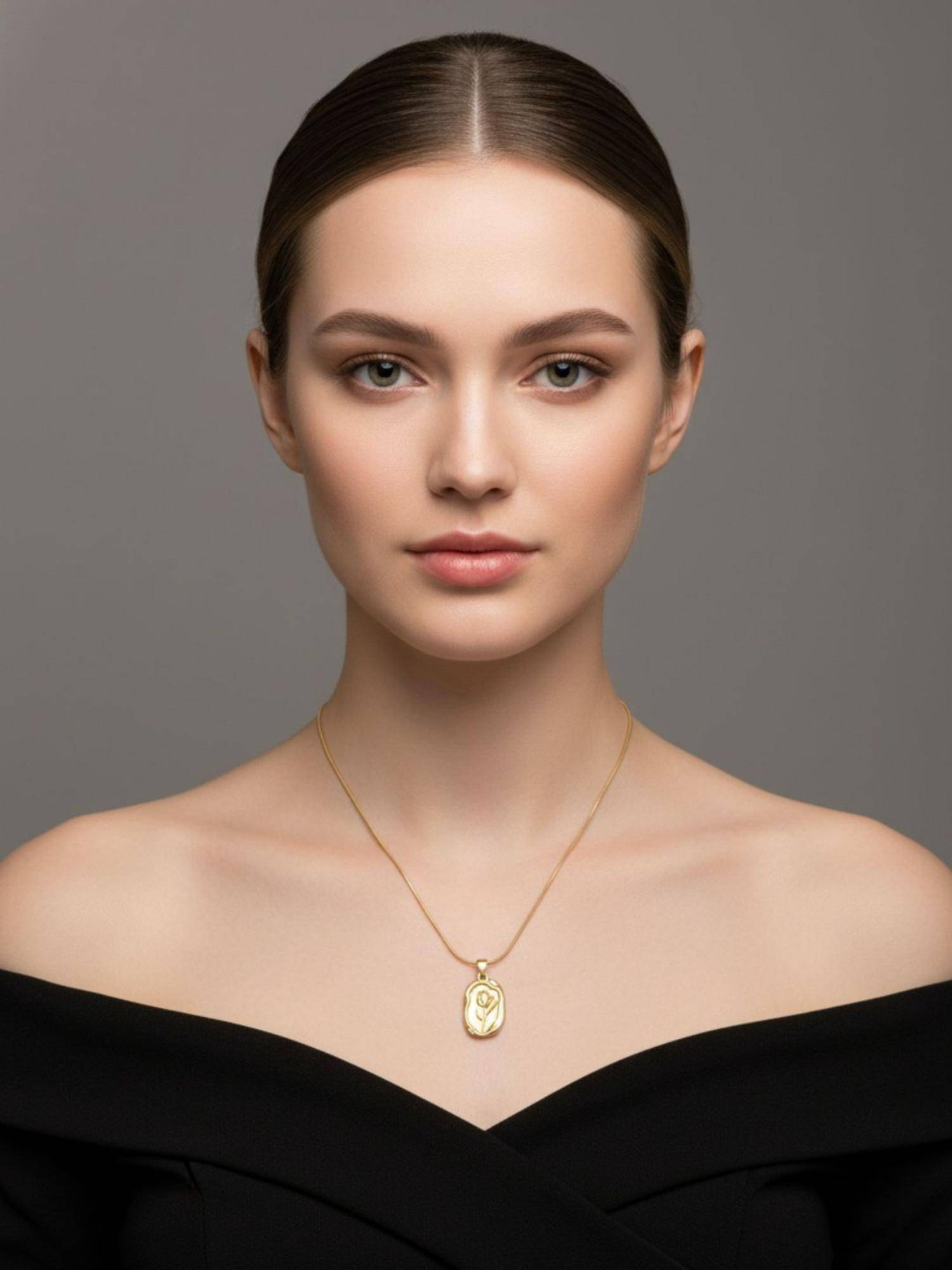 RACHIVA 18K Gold Plated Embossed Rose Pendant Necklace