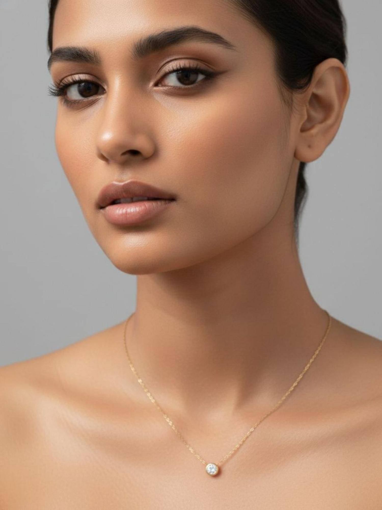 RACHIVA 18K Gold Plated White Bezel Set Solitaire Necklace