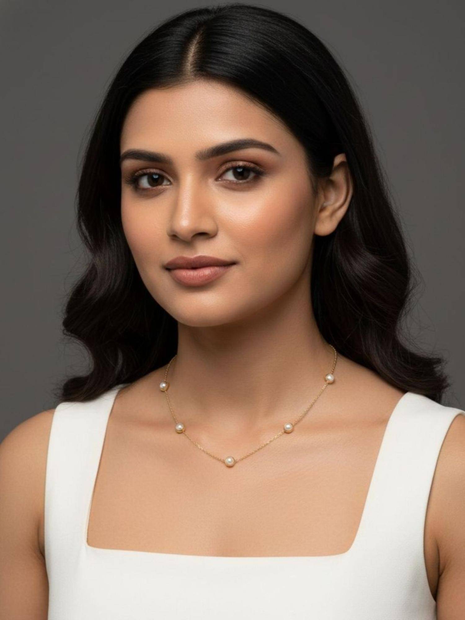 RACHIVA 18K Gold Plated White Pearl Station Necklace