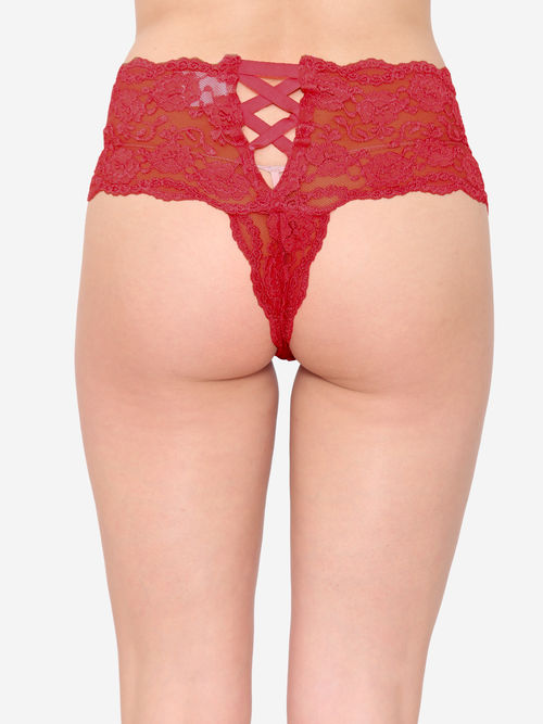 Buy RED CRISS-CROSS LACY THONG BRIEF for Women Online in India