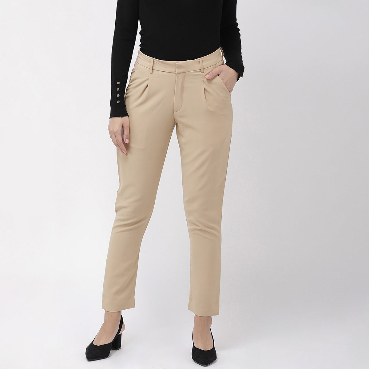 Buy Men Cream Solid Slim Fit Formal Trousers Online  715804  Peter England