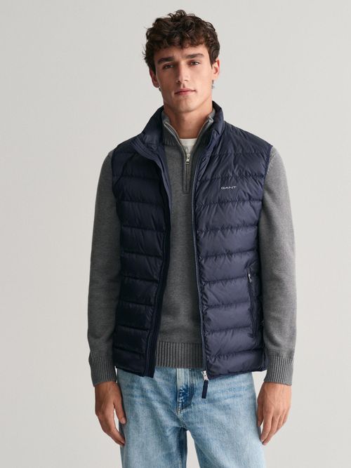 GANT Men Navy Blue Solid High Neck Sleeveless Puffer Jacket