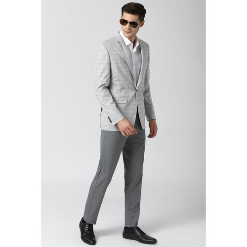 Men Grey Check Slim Fit Formal Blazer