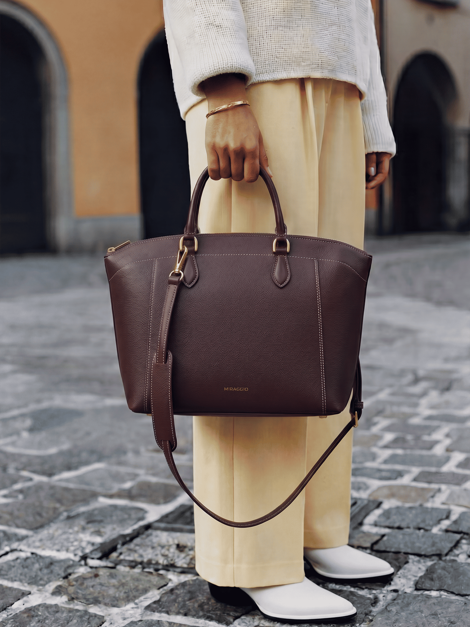 MIRAGGIO Josette Top Handle Satchel Bag With Detachable Strap - Wine