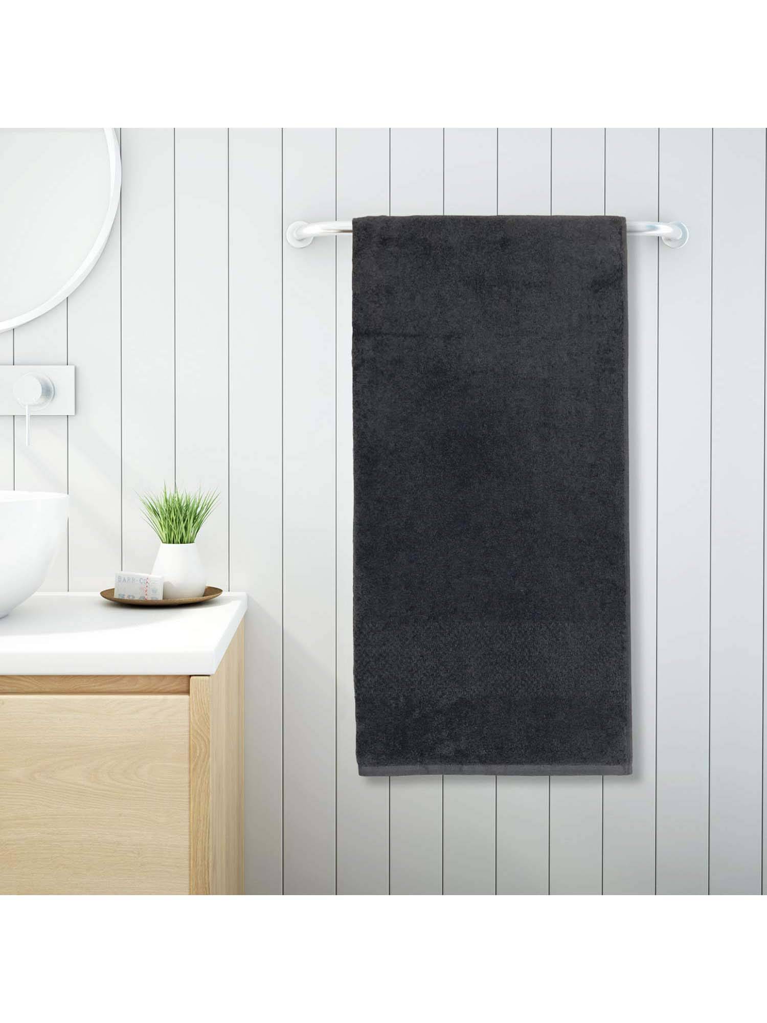 SPACES Grey Swift Dry Cotton 575 Gsm Dobby Weave Solid Premium Bath Towel