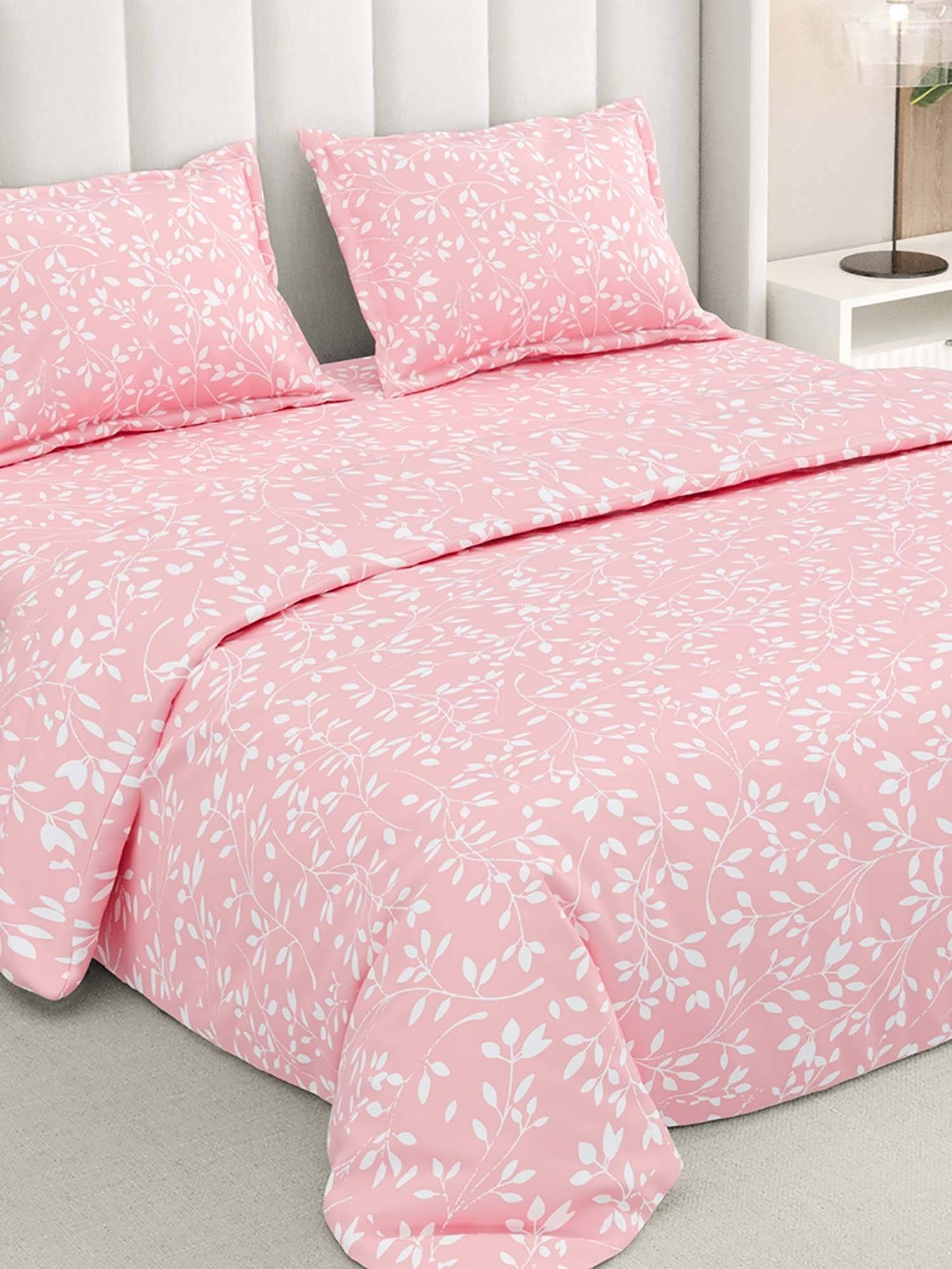 RIVERMOOR Pink Cloud Cotton Bedsheet with 2 Pillow Covers (Double)