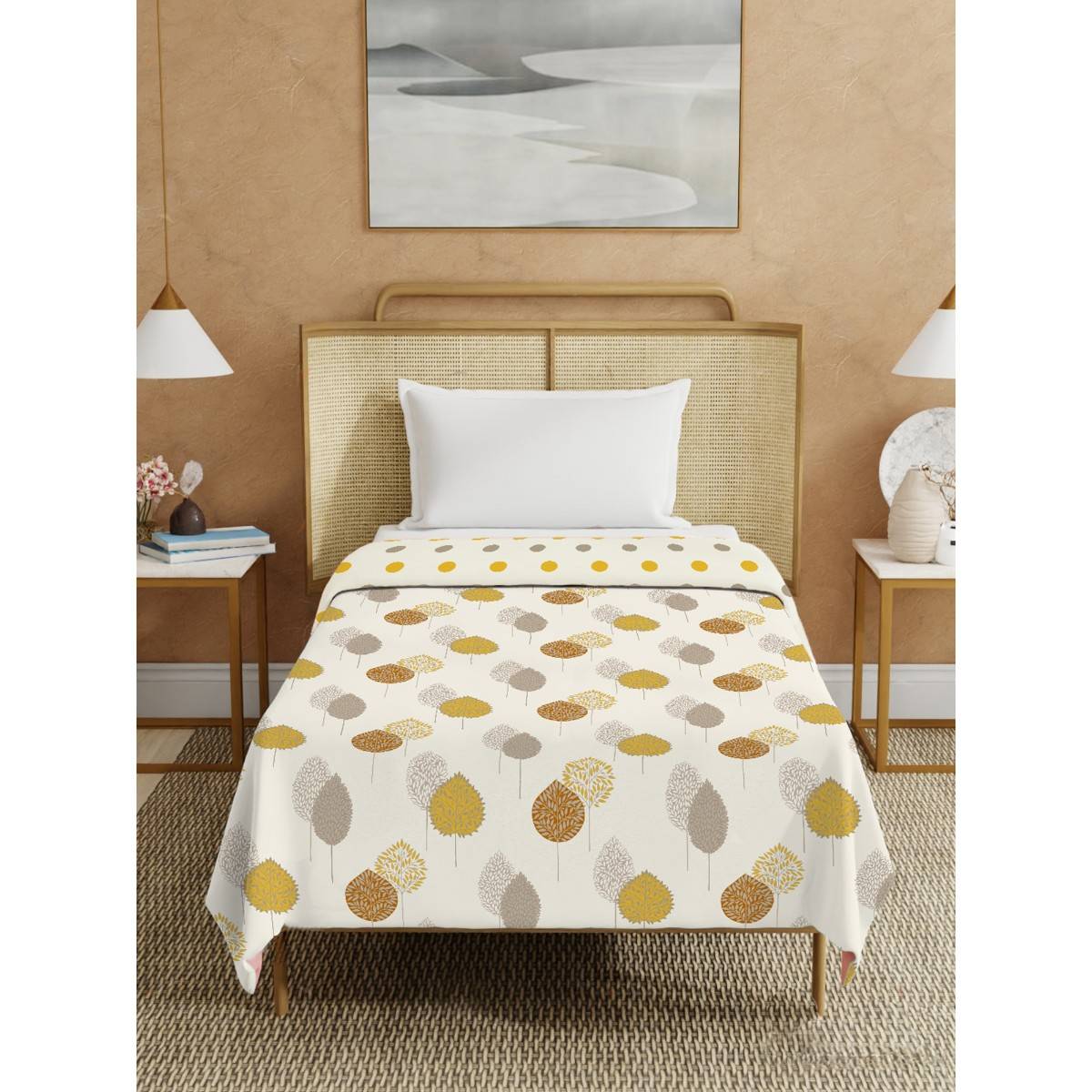 Urban Space Drops Yellow Cotton Malmal Bed Ac Dohar (Single)