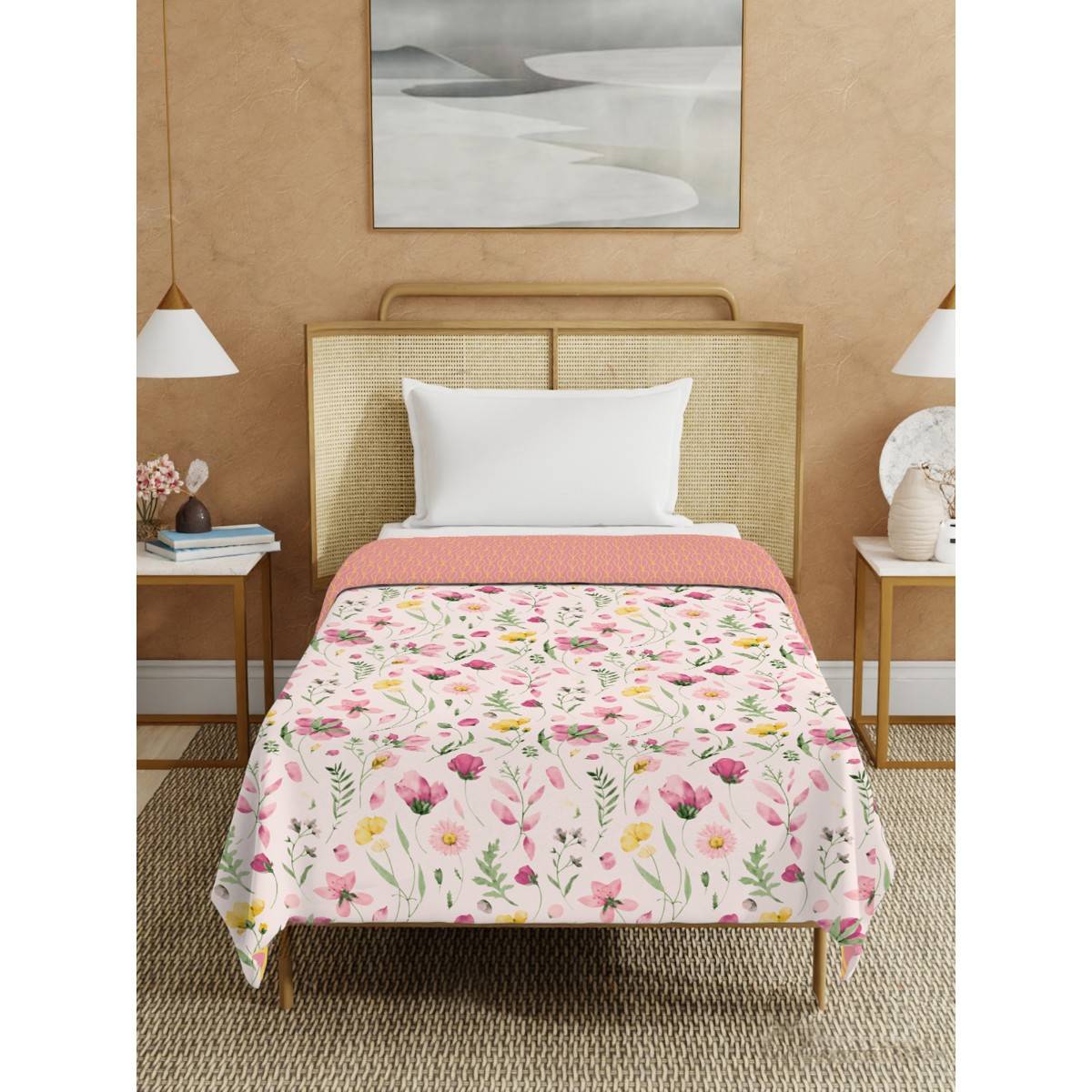 Urban Space Meadows Pink Cotton Malmal Bed Ac Dohar (Single)