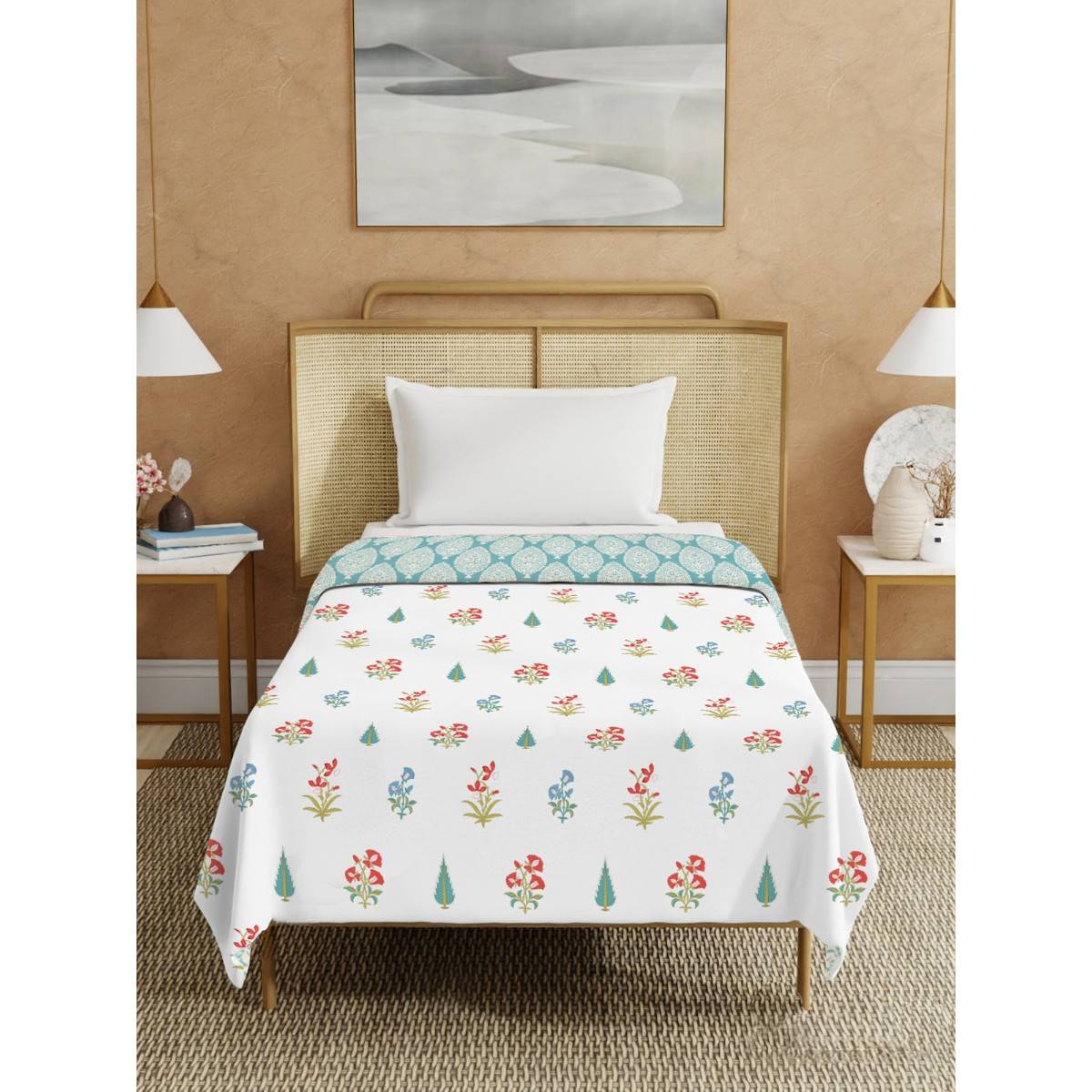 Urban Space Garden Blue Cotton Malmal Bed Ac Dohar (Single)