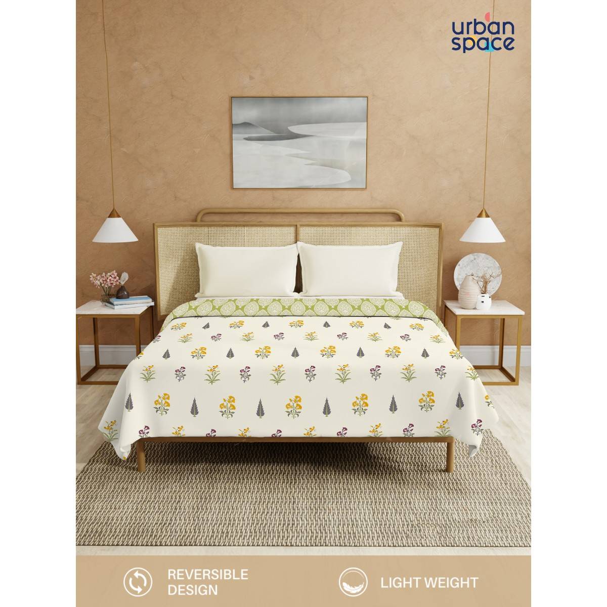 Urban Space Garden Green Cotton Malmal Bed Ac Dohar (Double)