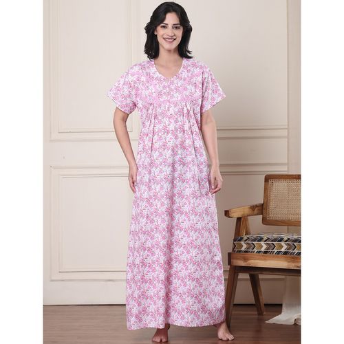 Buy Secret Wish Pink Floral Pure Cotton Nighty Online