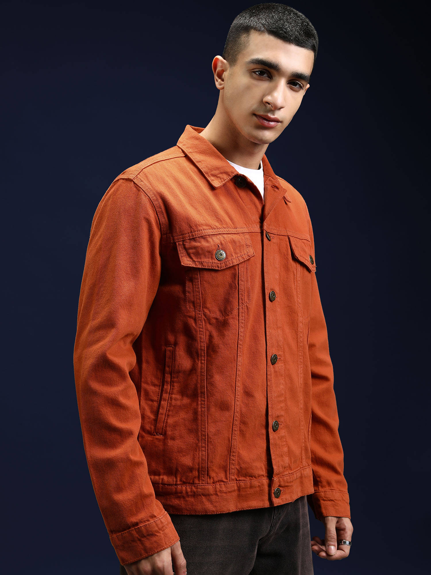 Buy HIGHLANDER Men Rust Washed Denim Jacket Online