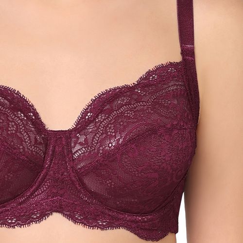 Buy India Essential Lace Non Padded Wired Full Cup Lace Bra(Purple, 36DDD)  at