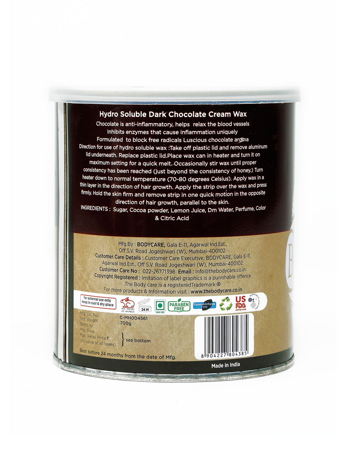 The Body Care Dark Chocolate Hydrosoluble Cream Wax: Buy The Body Care ...