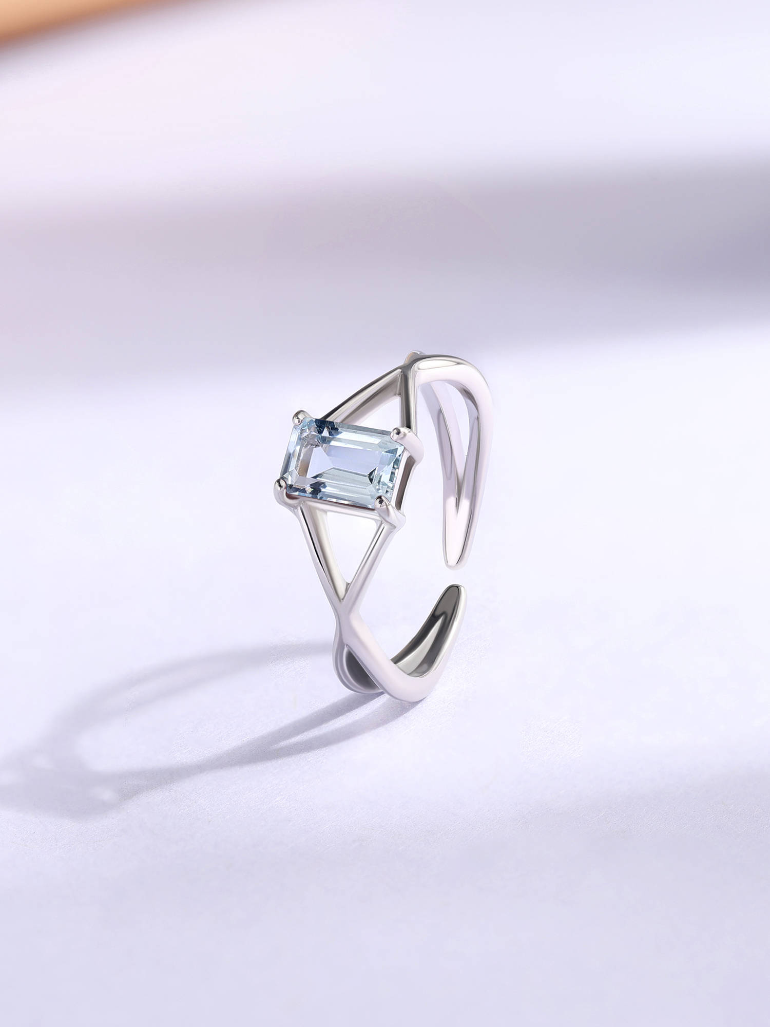 Ornate Jewels 925 Silver Octagon Natural Aquamarine Solitaire Adjustable Ring for Women & Girls